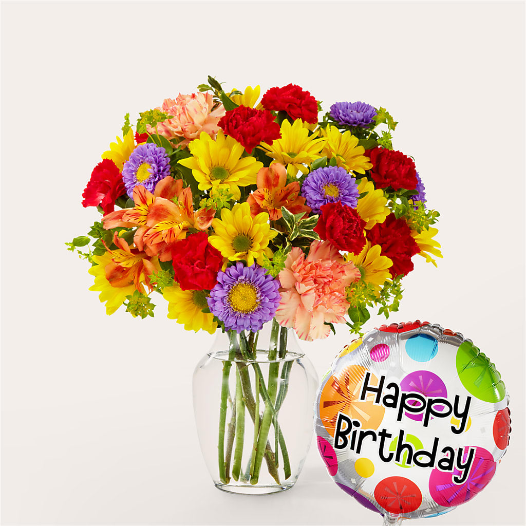 Kaleidoscope Bouquet with Birthday Balloon – A Touch Of Gracious Living, Salem OH