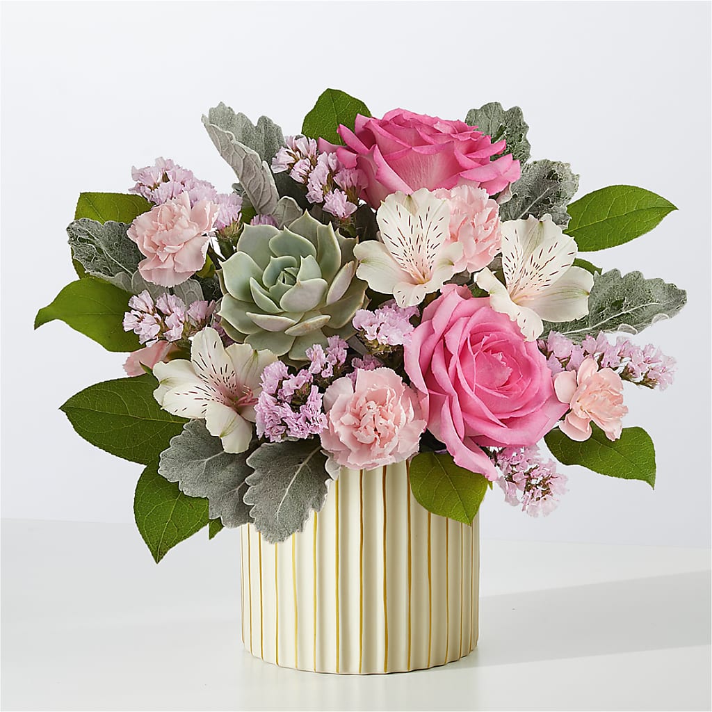 Dusty Rose Bouquet with Ivory Vase – A Touch Of Gracious Living, Salem OH