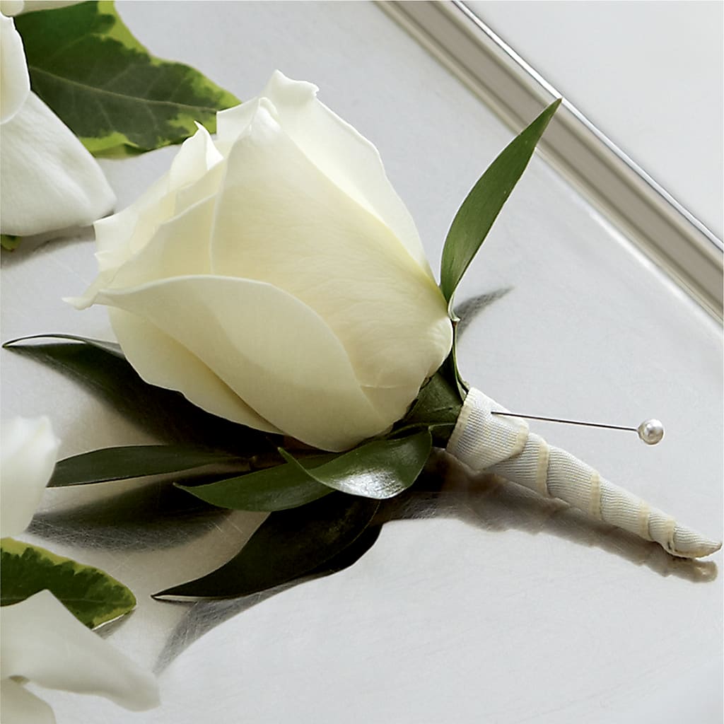 White Rose Boutonniere – A Touch Of Gracious Living, Salem OH